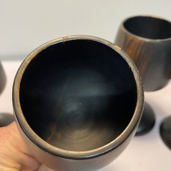 Vintage Set of 4 Dark Wooden Stemmed Wine Goblets Hand turned Mid-Century Modern - Picture 11 of 16